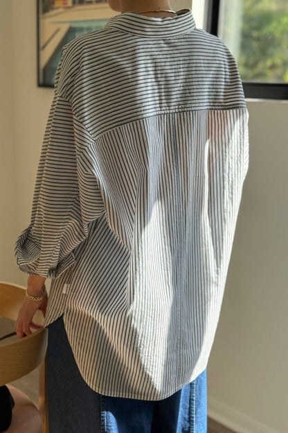 Light Weight Owen Shirt: Denim Stripe On White