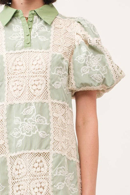 Carmine Green Crochet Dress