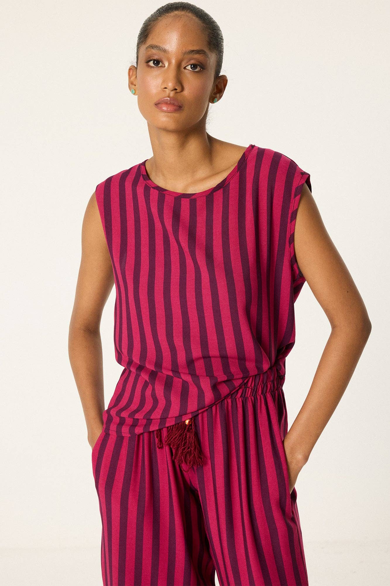 Striped 3-Piece Kimono Set – Fuchsia