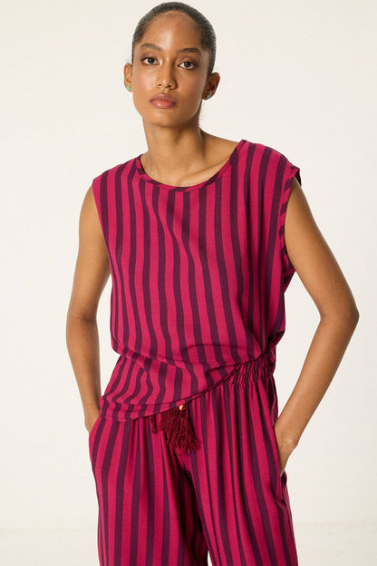 Striped 3-Piece Kimono Set – Fuchsia