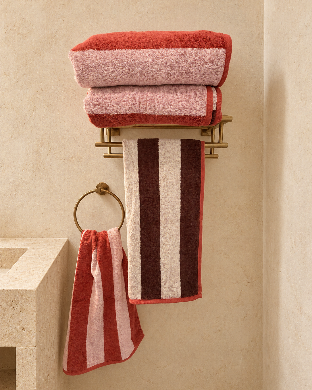 Riviera Reversible Oversized Bath Sheet: Red/Pink