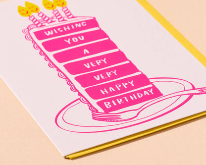 Wishing You A Very Happy Cake Letterpress Birthday Card - Made in USA