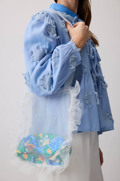 Sheer Organza Tote with Ruffle Trim