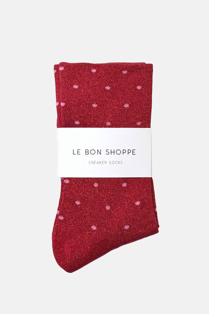 Le Bon Shoppe Lurex Patterned Sneaker Socks: Polka Dot - Red/Pink