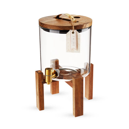 Acacia and Glass Beverage Dispenser w Collapsable Stand: Brown / Acacia / Glass