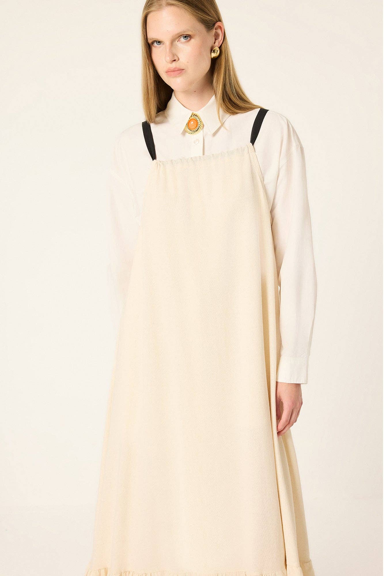 Elouise: Tie-Neck Relaxed Maxi Dress: Beige