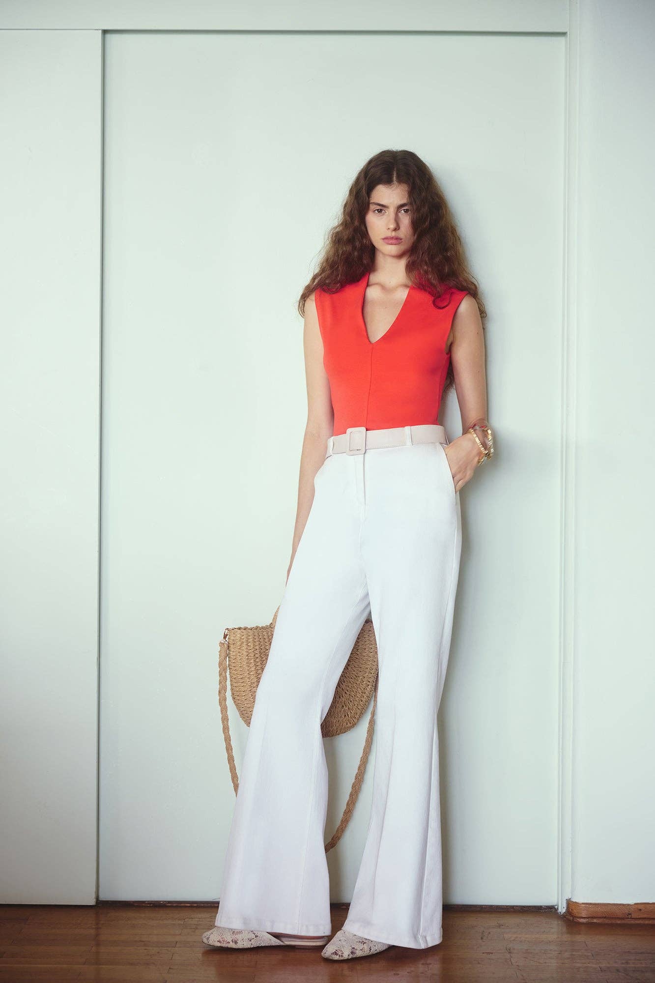 Matilda Double Layer V-Neck top in Red
