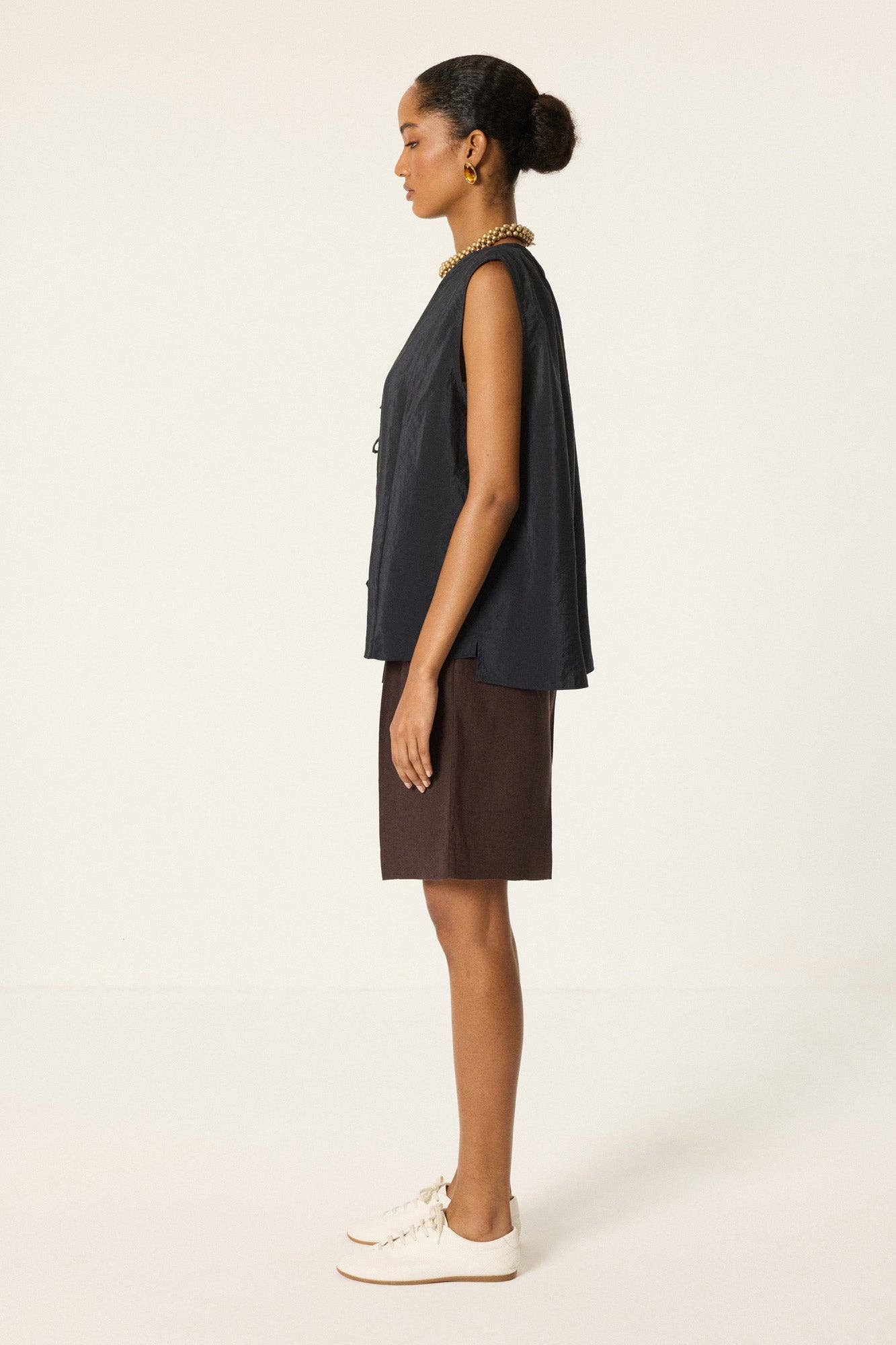 Tie-Front Cupra Look Vest – Sleeveless Relaxed Fit Top : Anthracite