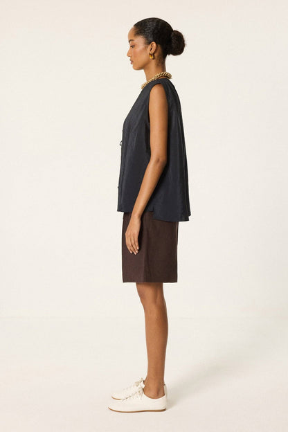 Tie-Front Cupra Look Vest – Sleeveless Relaxed Fit Top : Anthracite