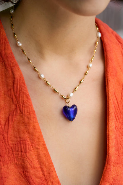 Jill Necklace - 24K Gold Plated + Fresh Water Pearl: Ruby