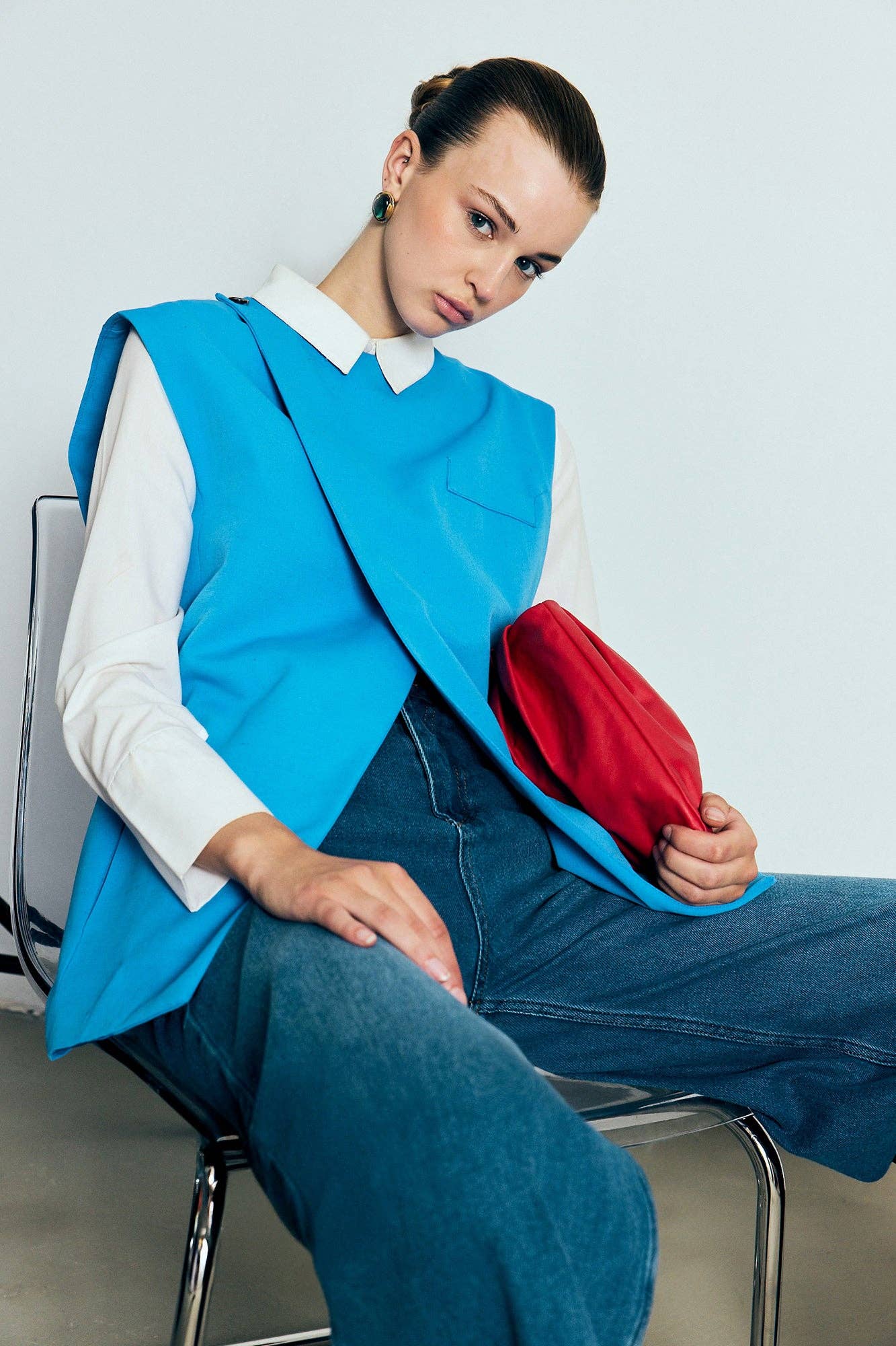 Tailored Linen Blend Vest – Structured Sleeveless Blazer Top: Blue