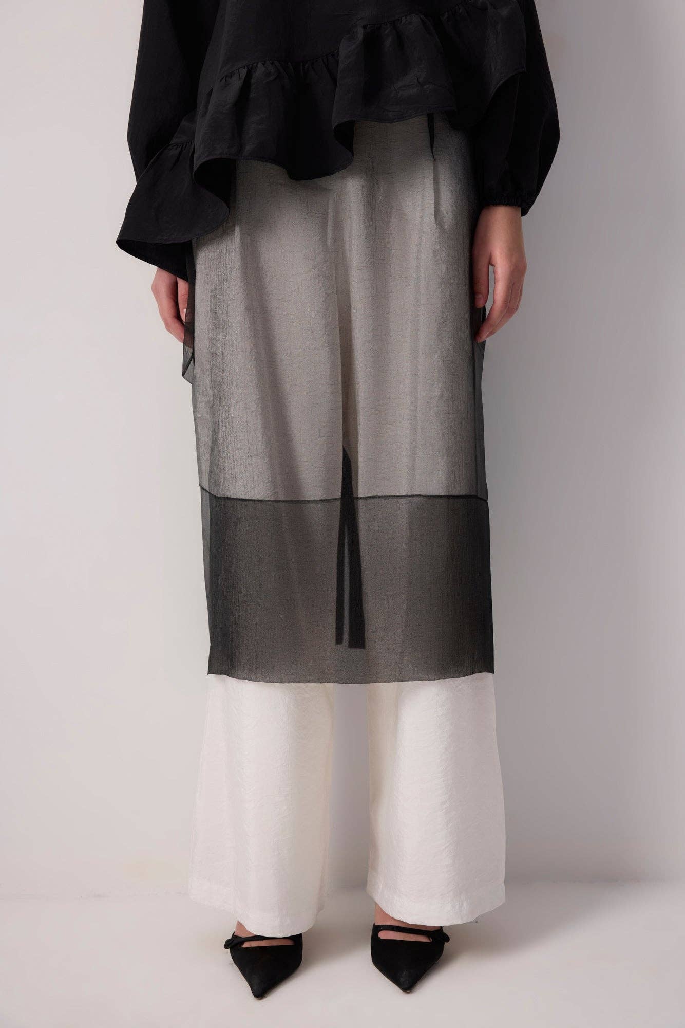 Destiny - Sheer Organza Overlay Skirt – Midi Layering Piece: Black