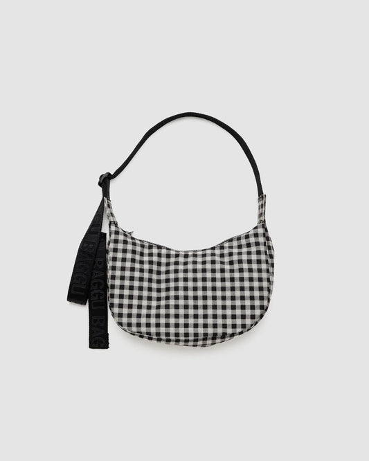BAGGU Small Nylon Crescent Bag - Black & White Gingham