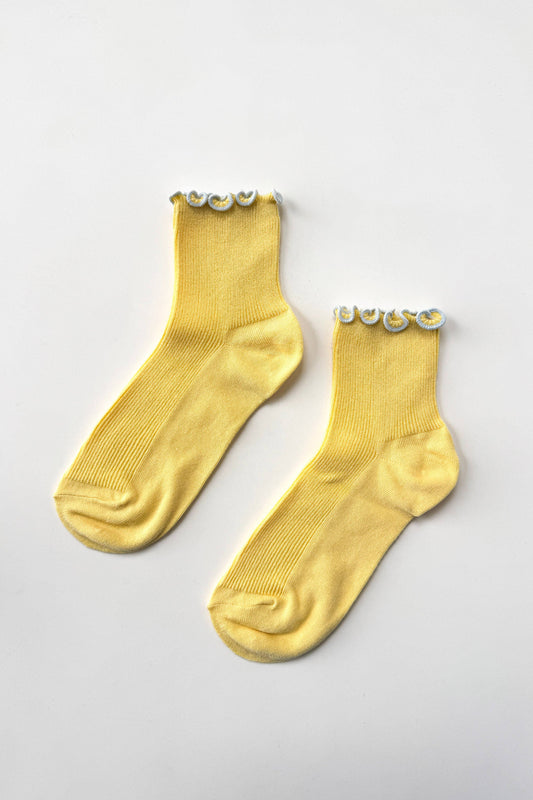 The Petite Ruffled Modal Socks: BUTTER / BABY BLUE