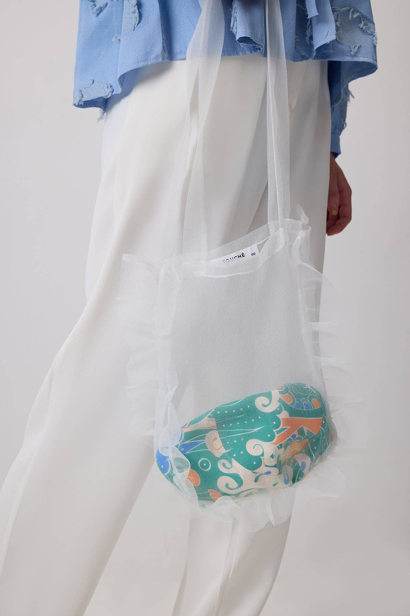 Sheer Organza Tote with Ruffle Trim