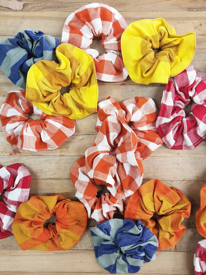Cotton Scrunchie - Orange Check