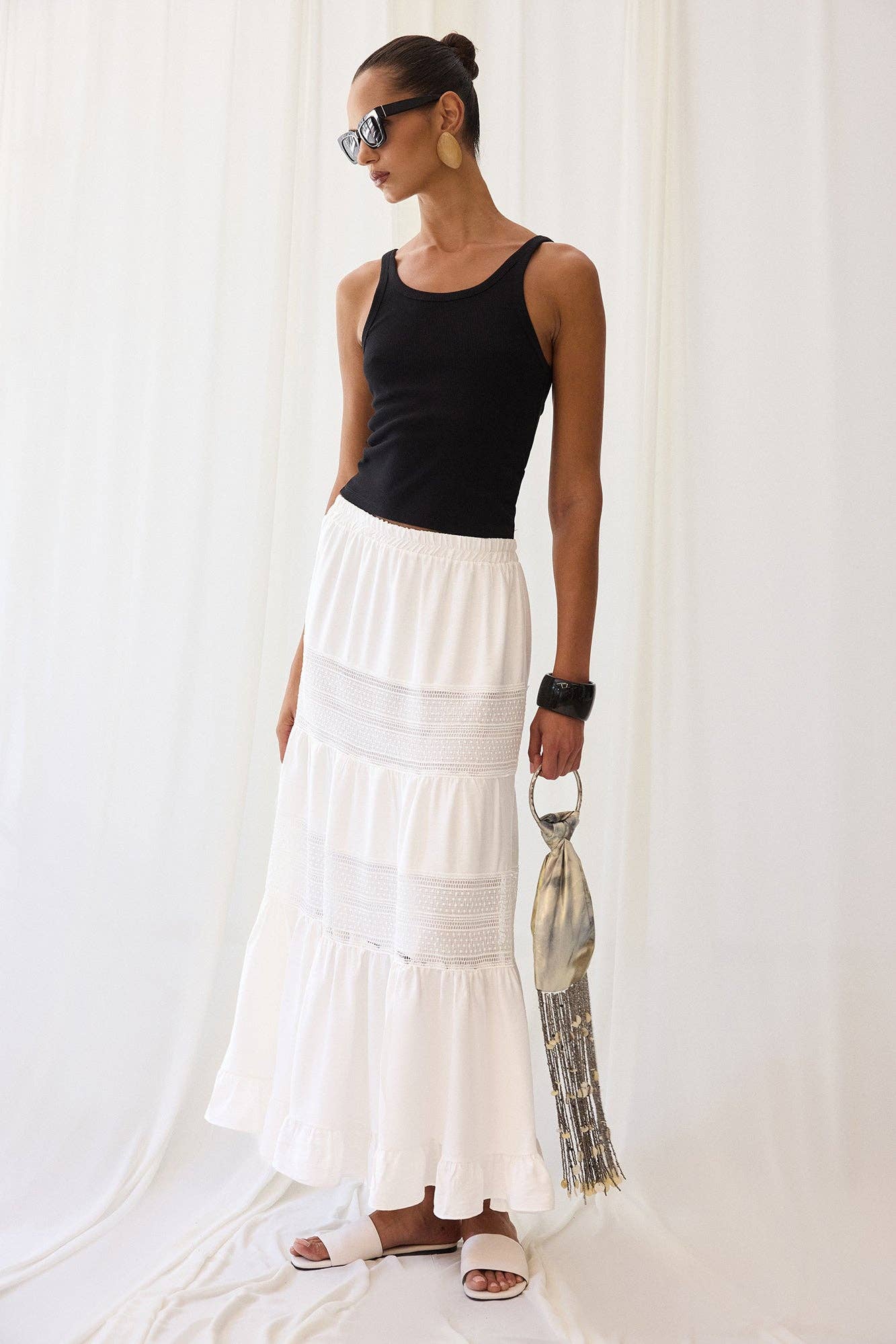 Lydia: Lace Skirt with Elastic Waist in Ecru