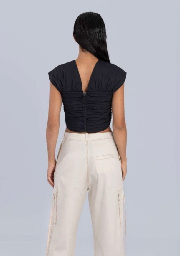 Poplin 2-Way Ruched Top