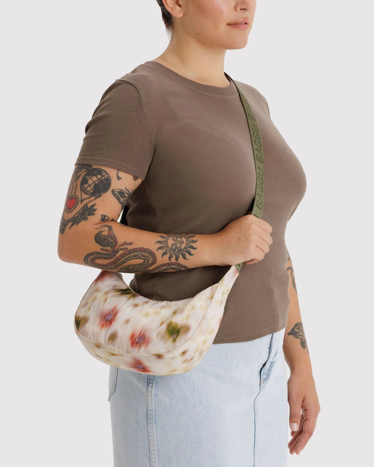 BAGGU Small Nylon Crescent Bag - Abstract Floral