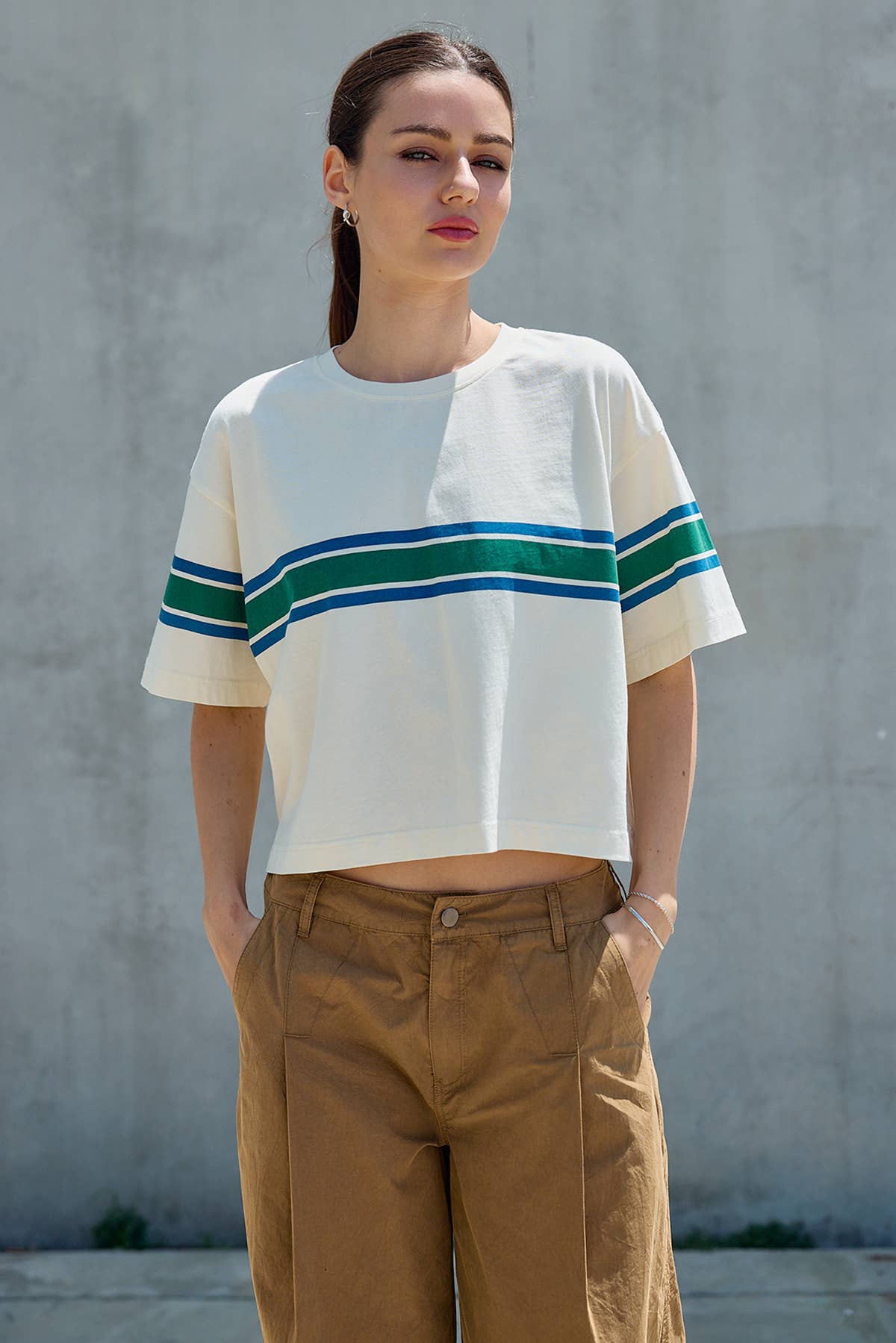 Abigail - Retro Stripe Boxy Tee: IVORY