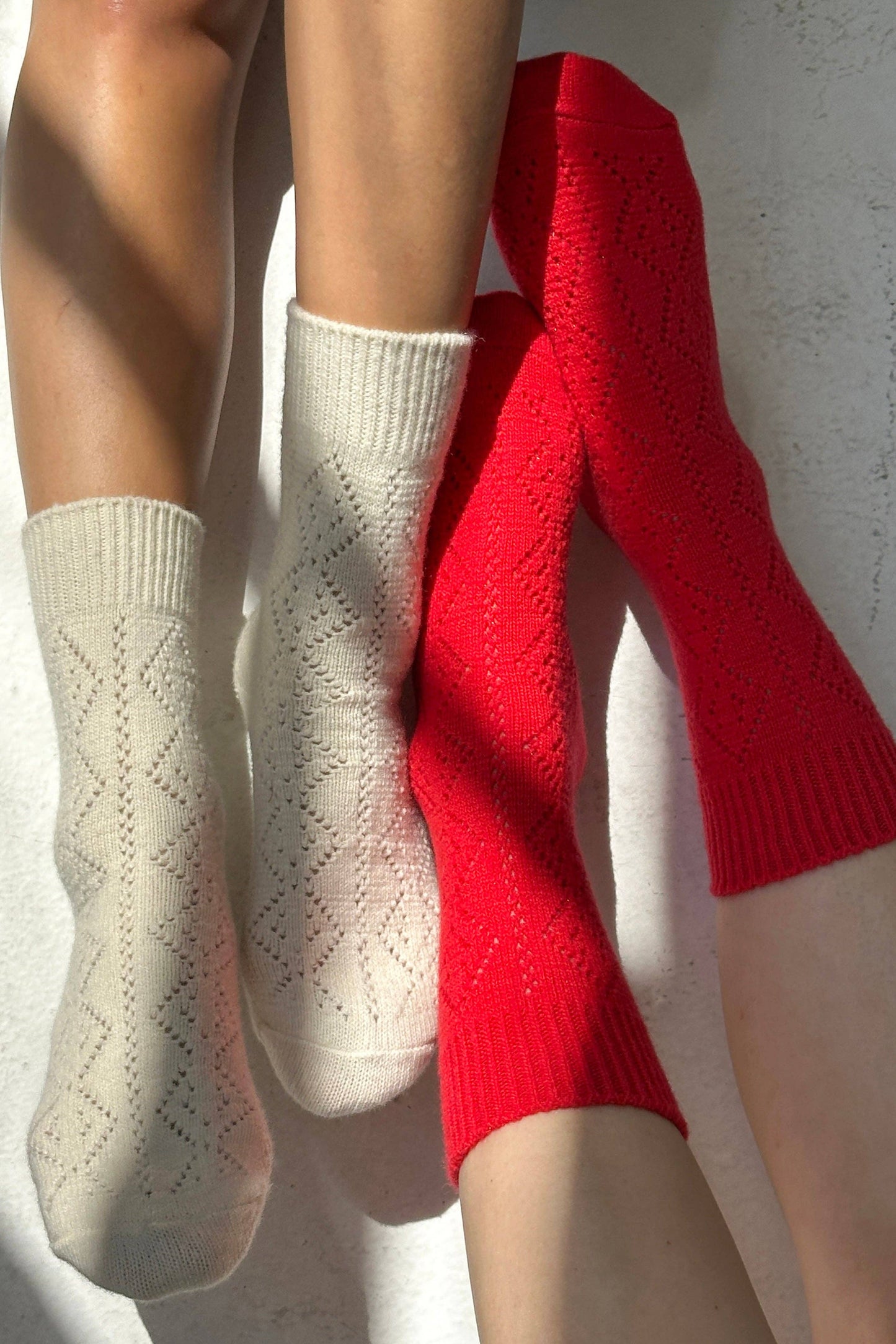 Cashmere Pointelle Socks: Cream