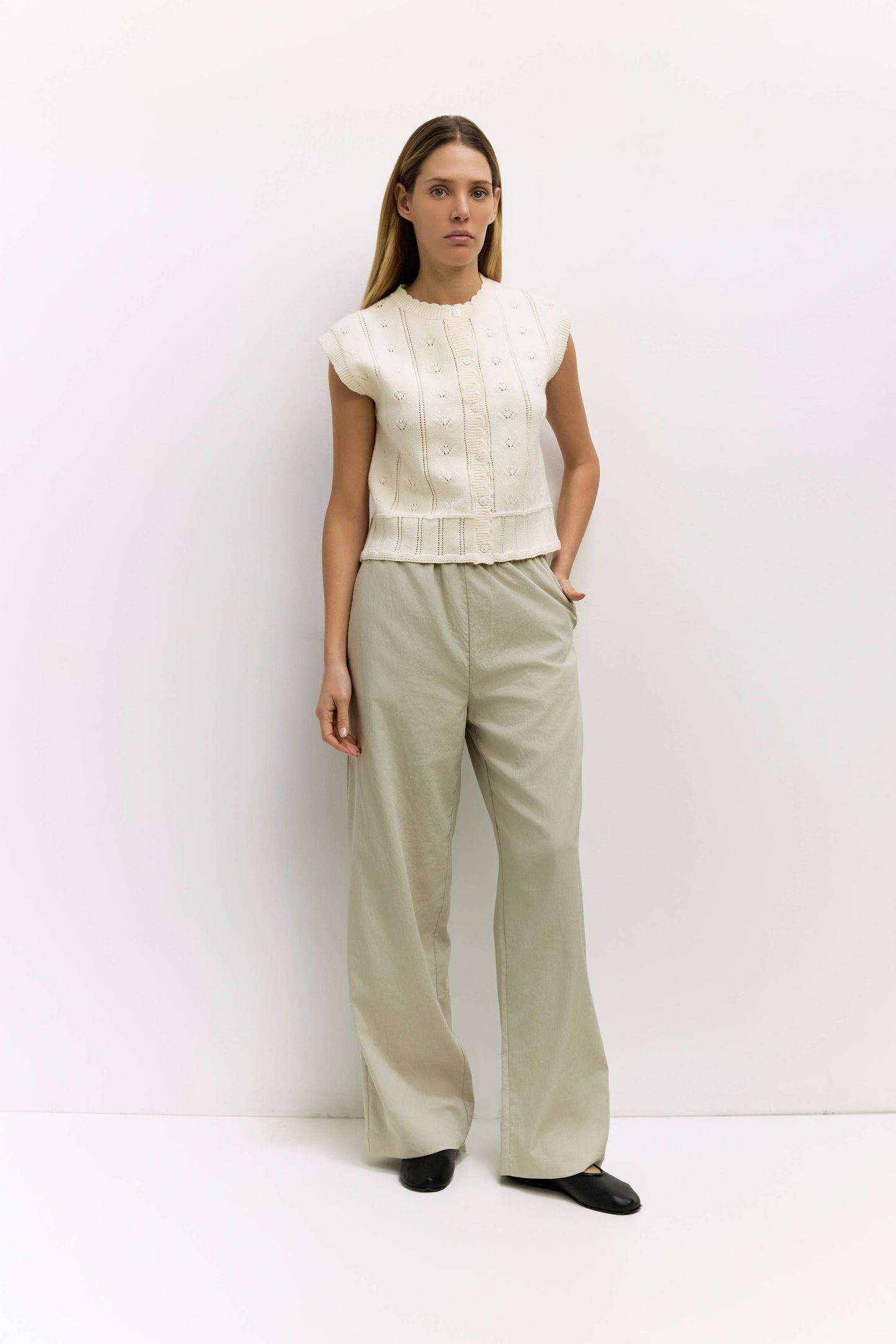 The Linda Vest | Pointelle Sweater Vest: IVORY