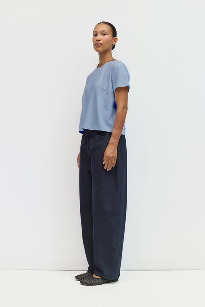 The Chloe Top | Contrast Neckband Tee: BLUE-BROWN