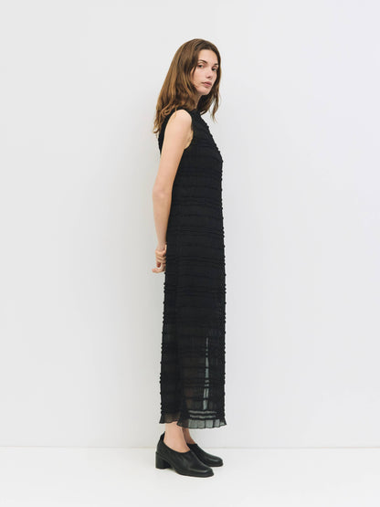 The Mindy Dress | Textured Chiffon Maxi Dress: BLACK