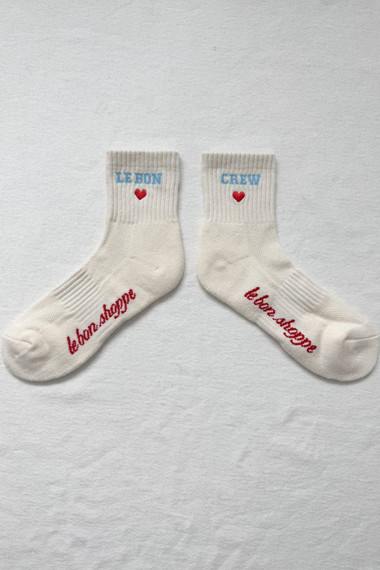 Embroidered Crew Socks: VANILLA