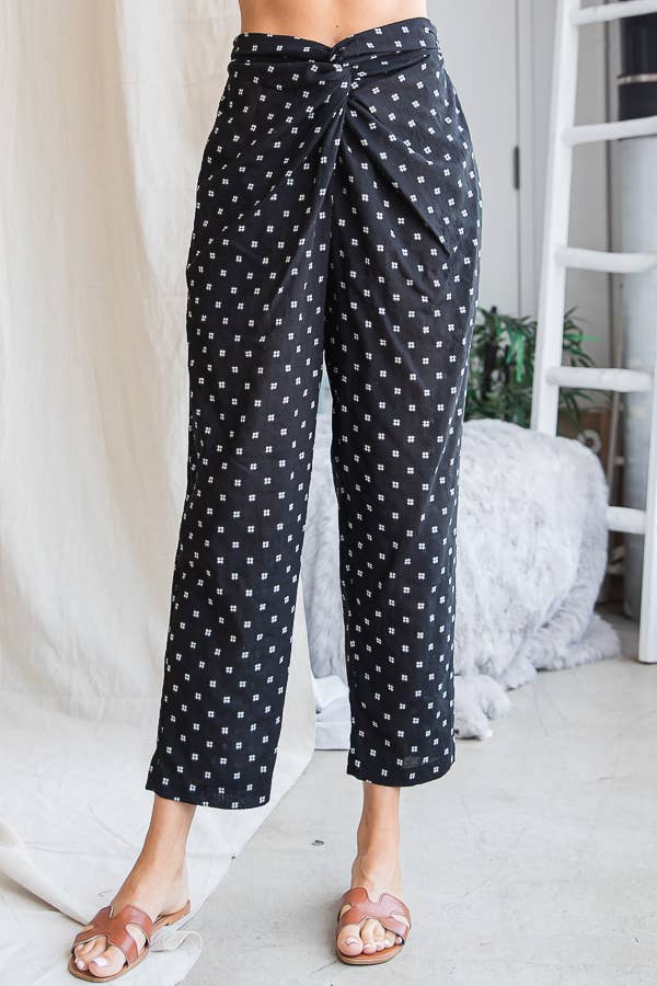 Twist Waist Pants With Pockets: BLACK