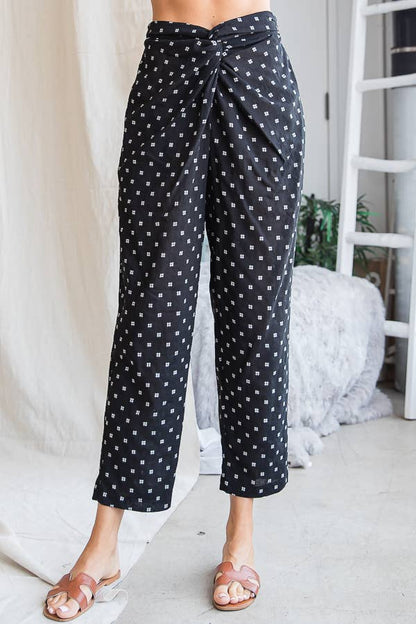 Twist Waist Pants With Pockets: BLACK