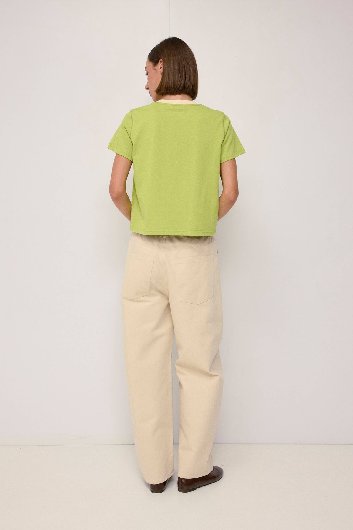 The Chloe Top | Contrast Neckband Tee: GREEN-CREAM