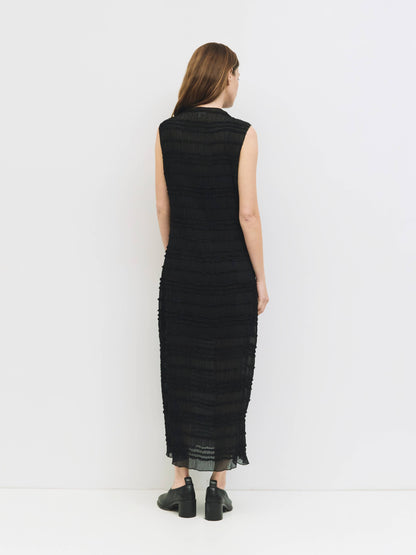 The Mindy Dress | Textured Chiffon Maxi Dress: BLACK