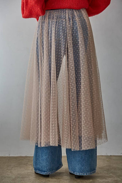 Tabitha Woven Polyester Mesh Swiss Dots See Through Skirt: Blush