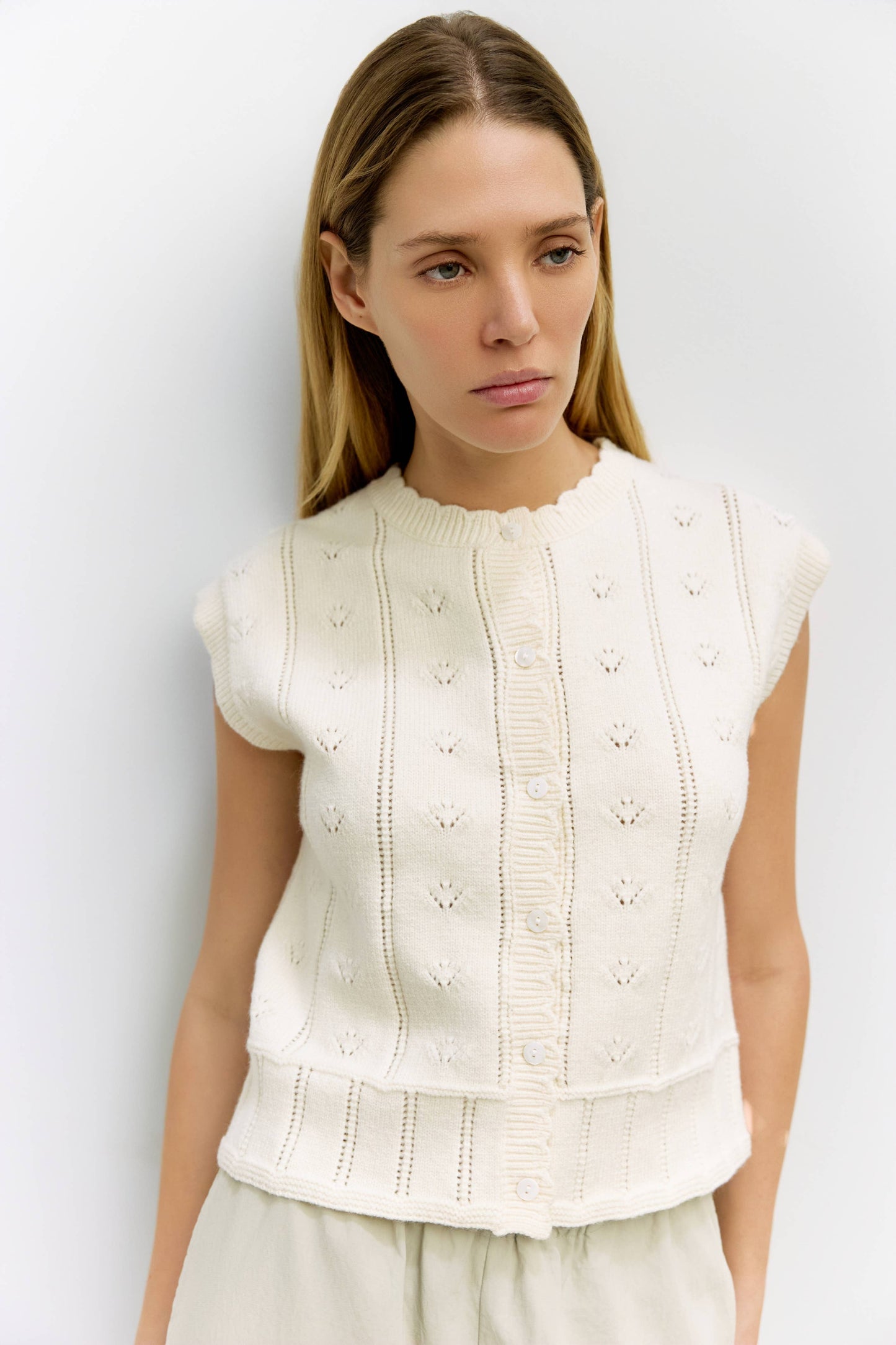 The Linda Vest | Pointelle Sweater Vest: IVORY