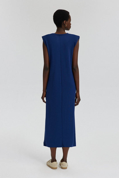 Minimal Sleeveless Maxi Dress – Crew Neck Stretch Essential: Navy Blue