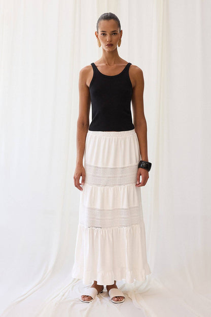 Lydia: Lace Skirt with Elastic Waist in Ecru