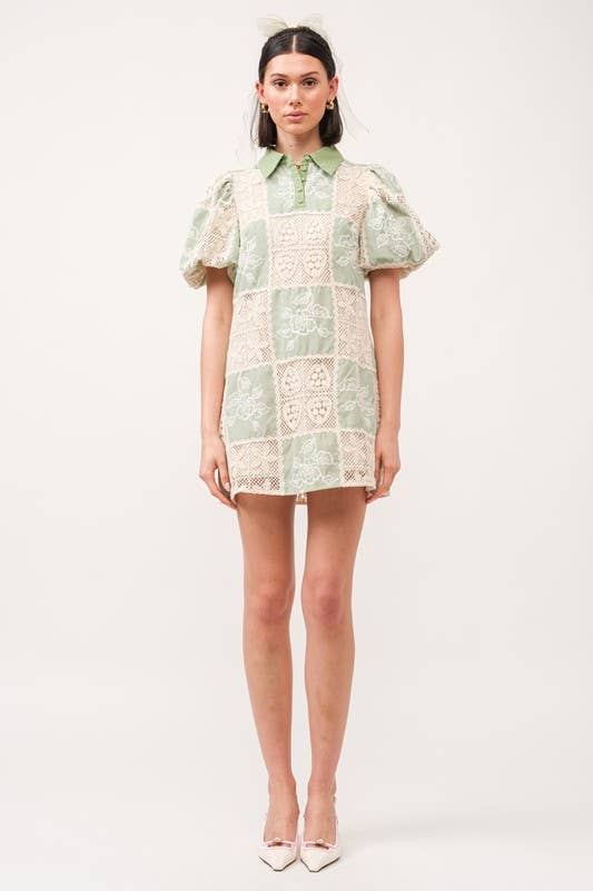 Carmine Green Crochet Dress