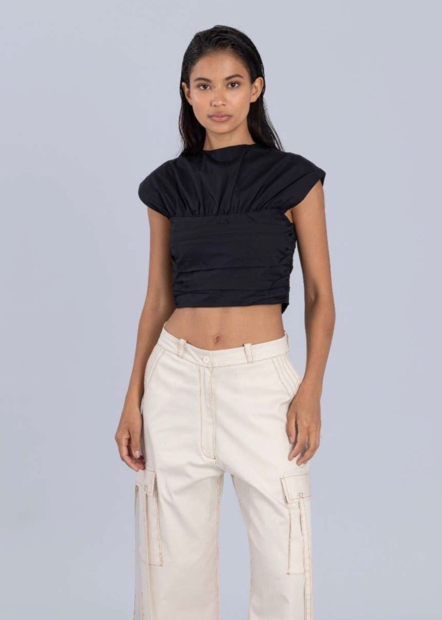 Poplin 2-Way Ruched Top