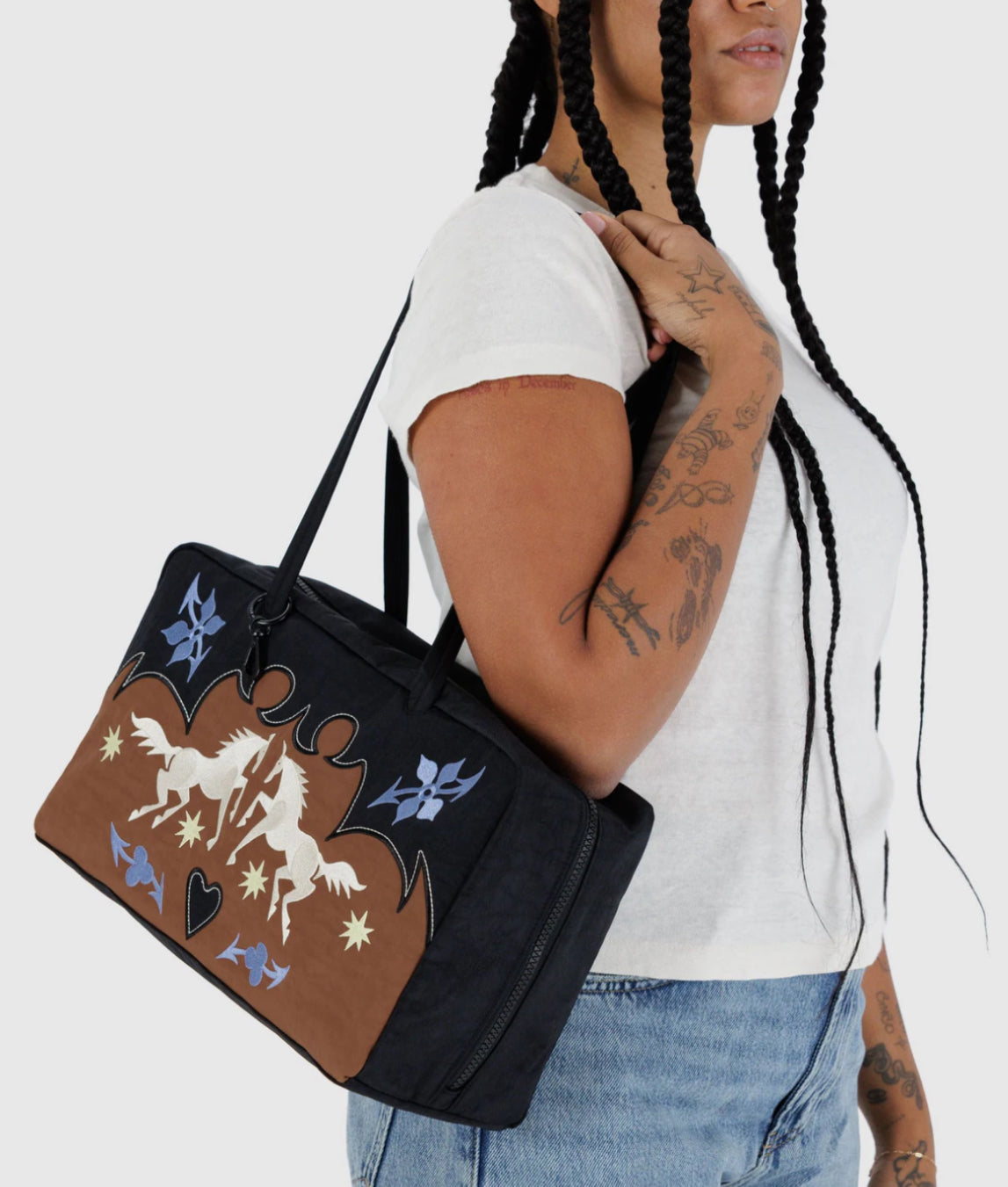 BAGGU Medium Nylon Bowler Bag - Western Appliqué