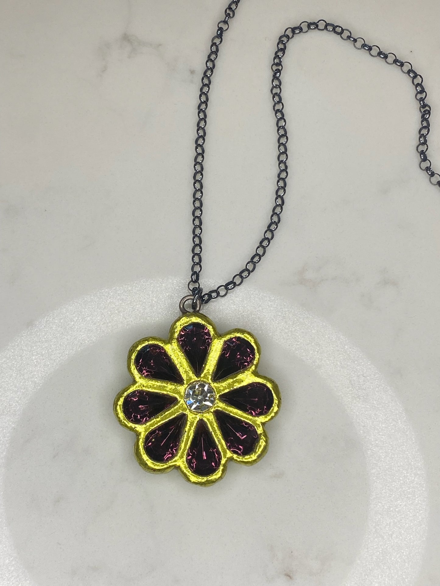 Large Flower Charm Necklace - Gold