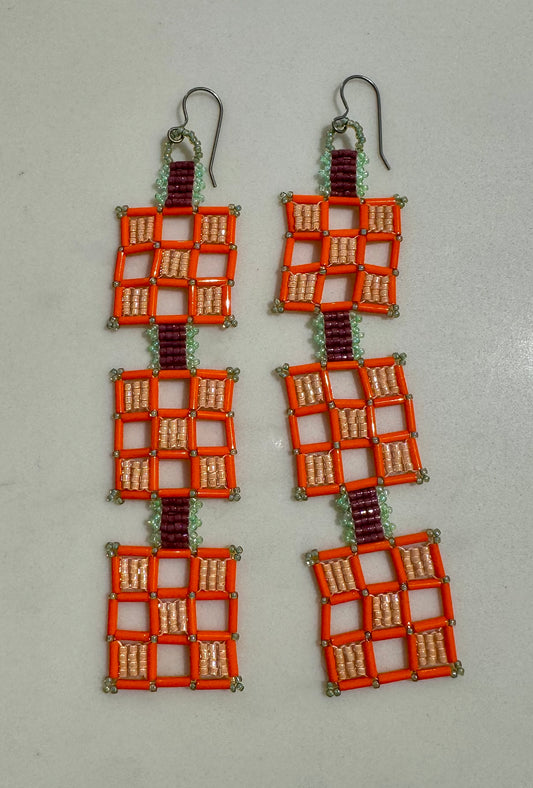Orange Grid Earrings by Sal Mori
