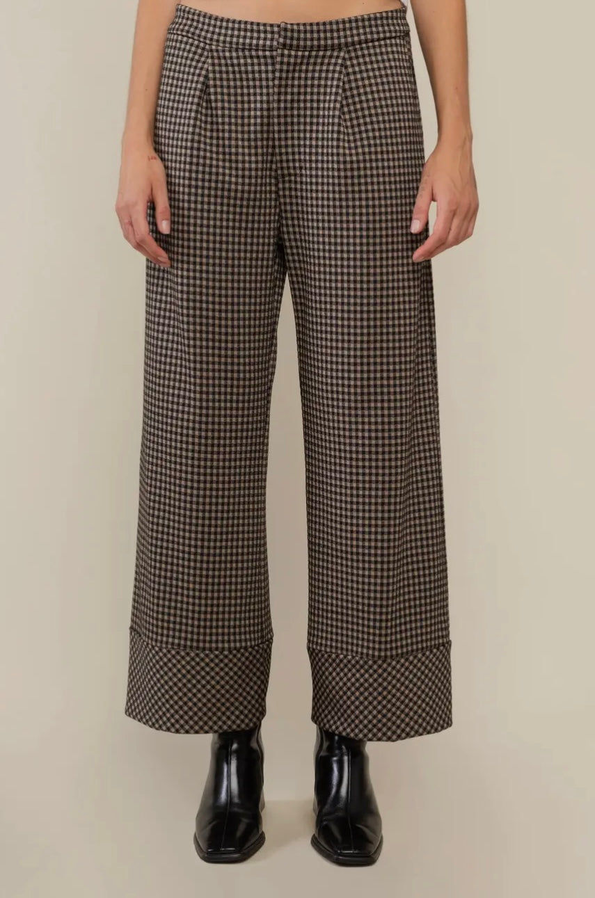 River Gingham Pant: Tan/Black