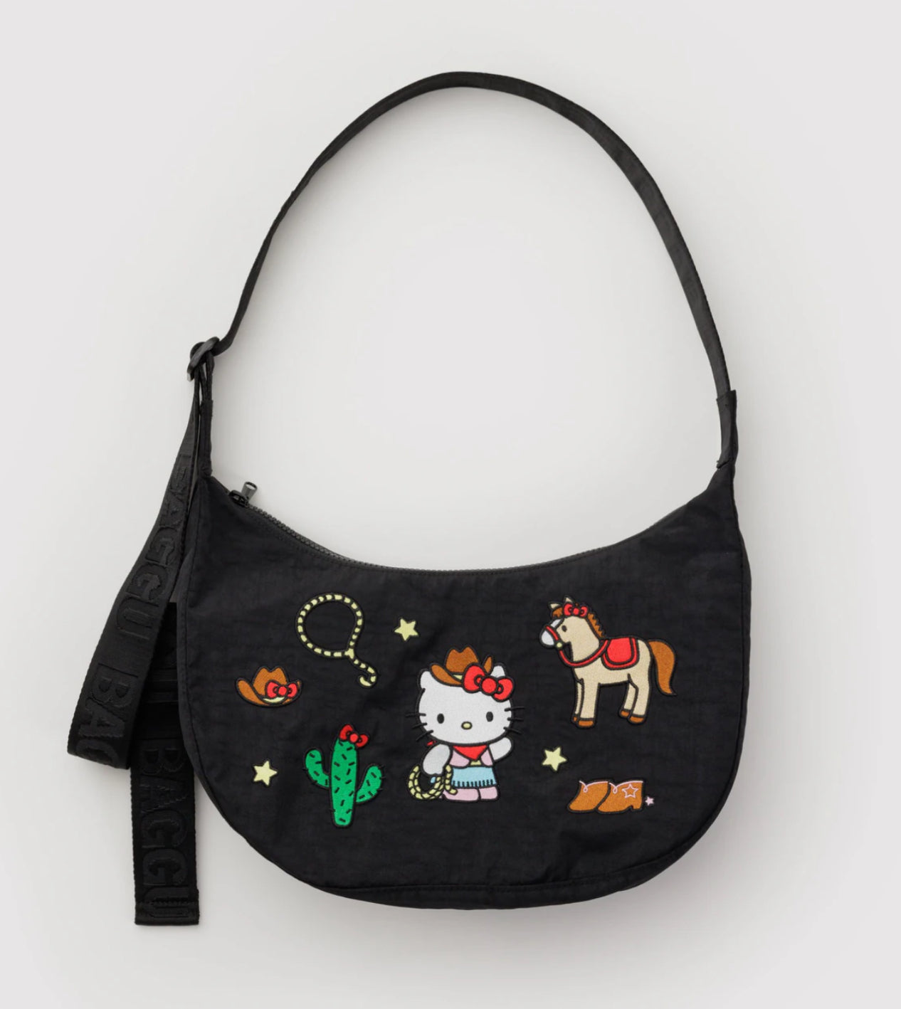 BAGGU Medium Nylon Crescent Bag - Embroidered Hello Kitty Western