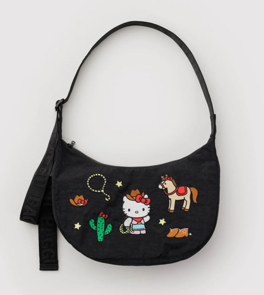 BAGGU Medium Nylon Crescent Bag - Embroidered Hello Kitty Western