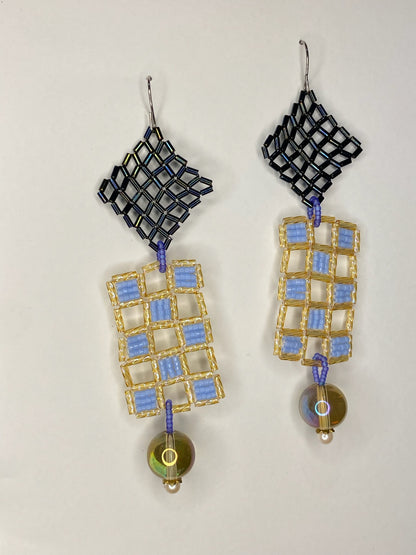 Checkered Ball Earrings - Blue