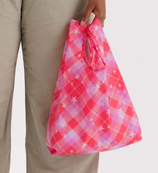 Baby BAGGU reusable tote - Pink Star Plaid