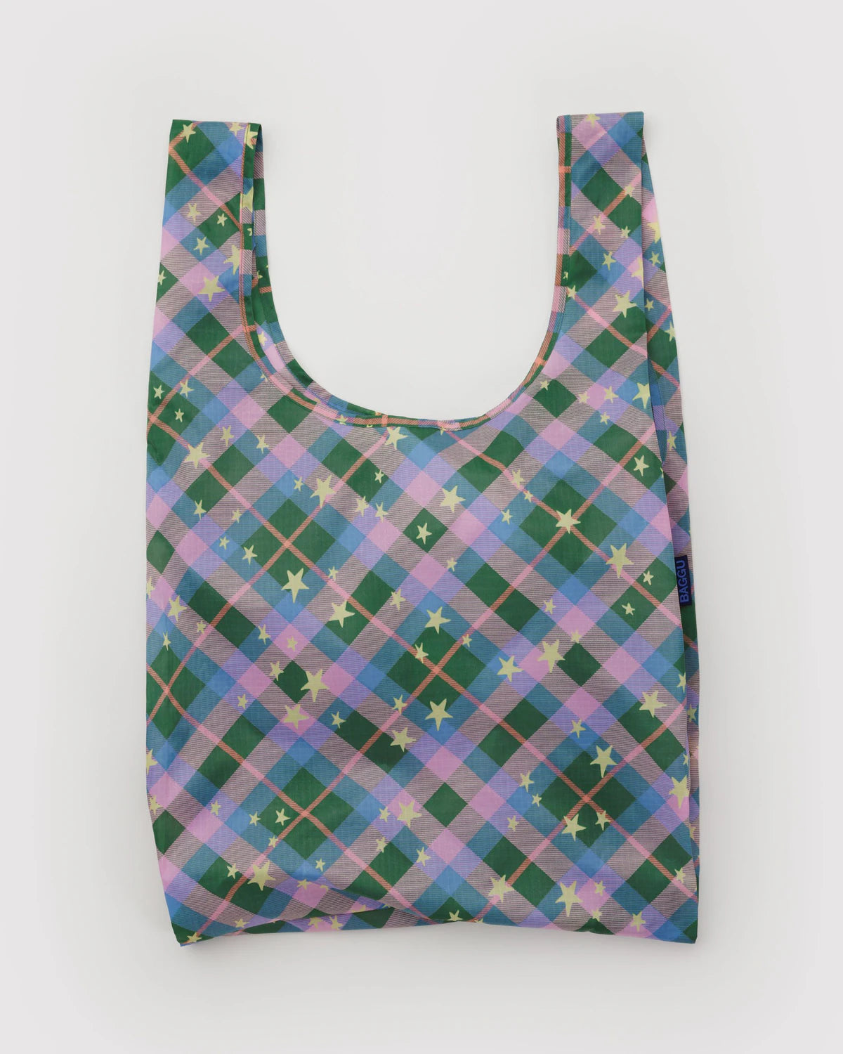 BAGGU Standard Reusable Tote - Green Star Plaid