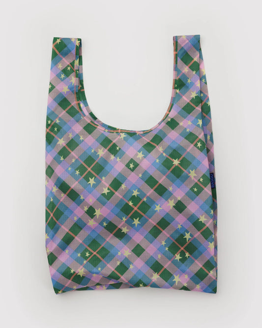 BAGGU Standard Reusable Tote - Green Star Plaid