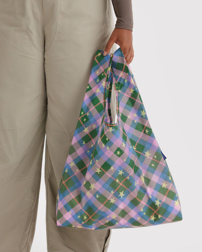 BAGGU Standard Reusable Tote - Green Star Plaid